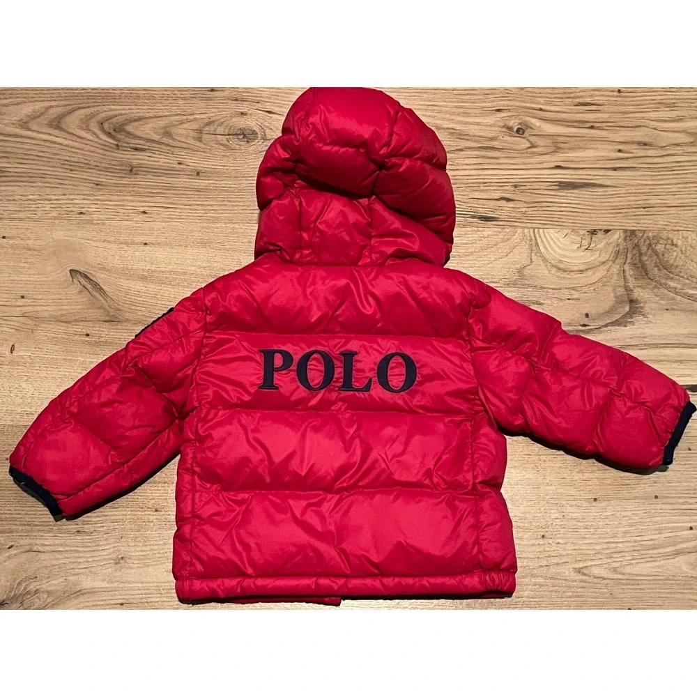 Ralph Lauren Puffer Jacket Kids 9M Red Coat American Flag Down Filled Hooded